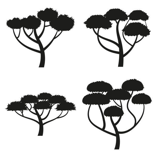 Umbrella akác ikon szett, afrikai fa vektor illusztráció - Vektor, kép