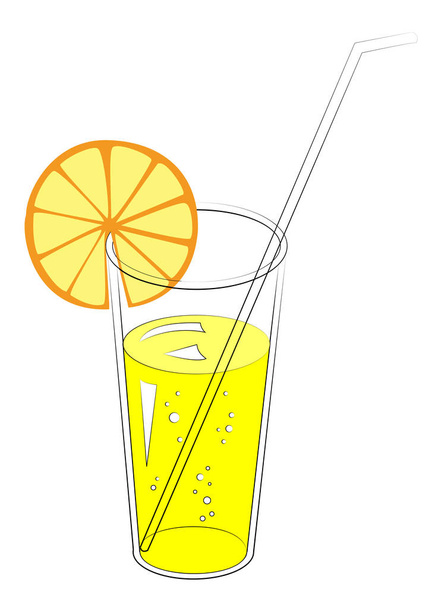Delicious refreshing drink. In a glass of natural fruit juice, a slice of orange, mandarin. Vector illustration - Vektör, Görsel