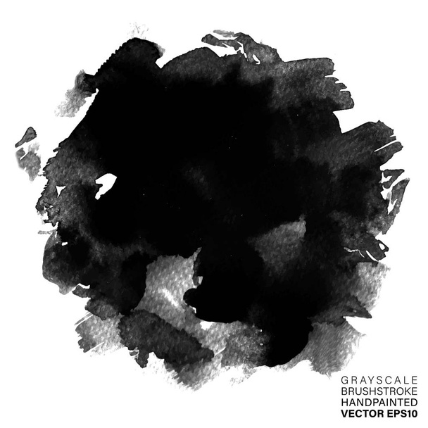 Grayscale hand painted stroke. Vector multicolor artistic stroke for backdrop. Brush painted ink circle. Grungy paint spot. - Vector, Image