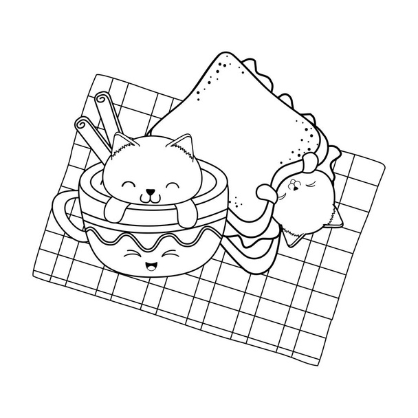 aranyos kis macska szendvics kawaii karakterekkel - Vektor, kép