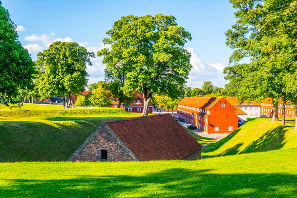 View of red barracks of the Kastellet citadel in Copenhagen, Denmark. - Φωτογραφία, εικόνα