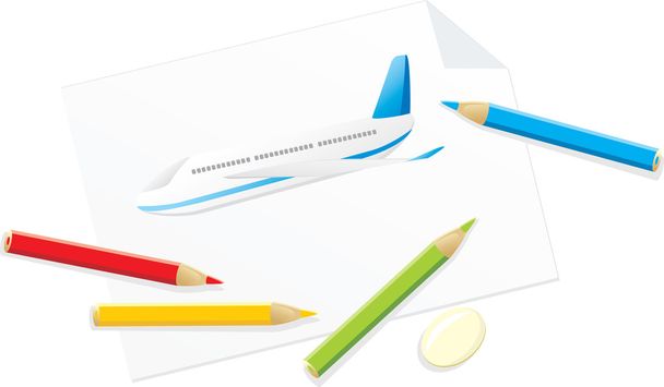 Drawing of airplane - Vettoriali, immagini