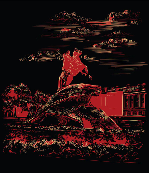 Czarno-czerwone wektor rysunek ręka St Petersburg 3 - Wektor, obraz