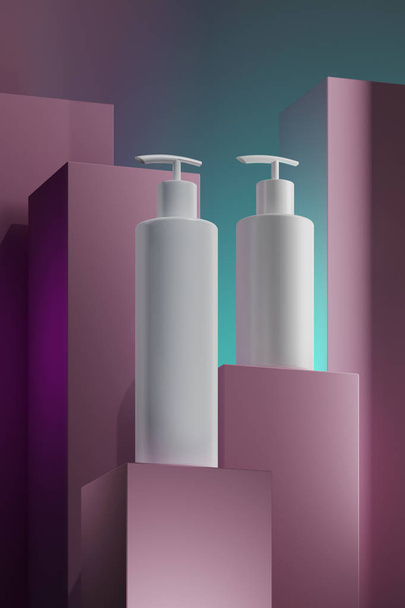 Design of natural cosmetic cream, serum, skincare blank bottle packaging. bio organic product. beauty and spa concept. Abstract balance composition. 3d illustration - Φωτογραφία, εικόνα