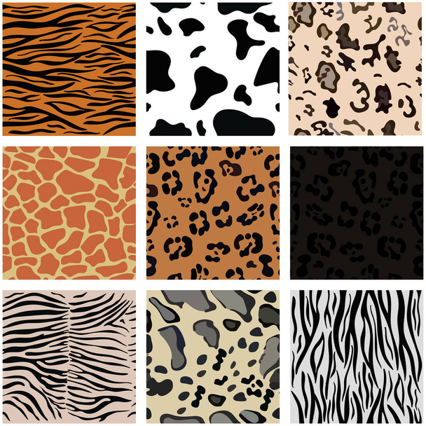 動物の皮を持つ9つのシームレスなパターンのセット。ベクトルセット. - ベクター画像