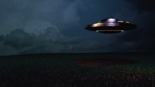 夜に着陸するUFO宇宙船 - 映像、動画
