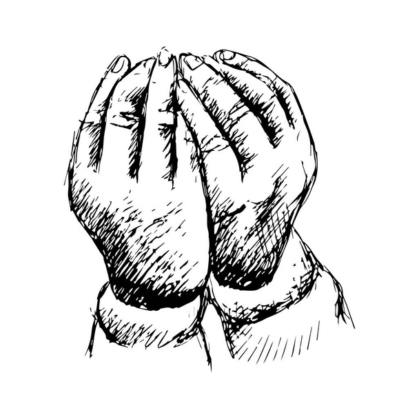Praying hands. Hand drawing illustration. - Vector, Image