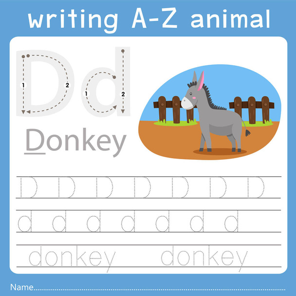 Illustrator of writing a-z animal d - Vector, Image