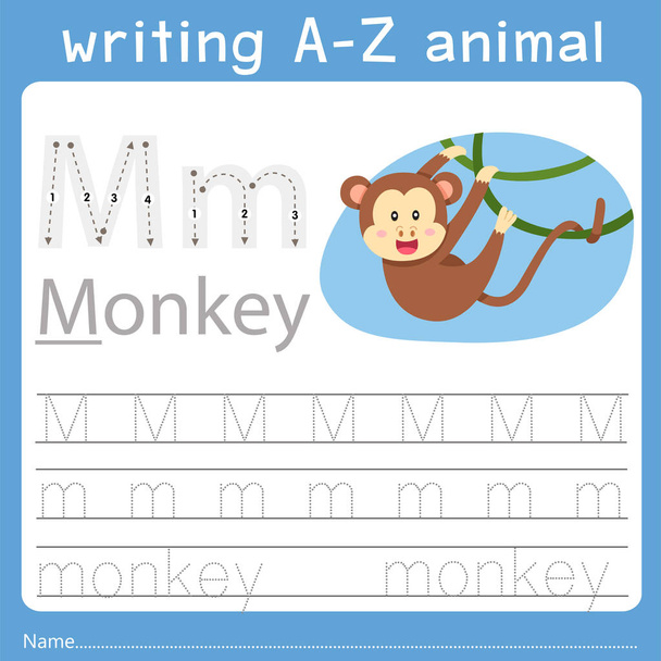 Ilustrador de escrever a-z animal m
 - Vetor, Imagem
