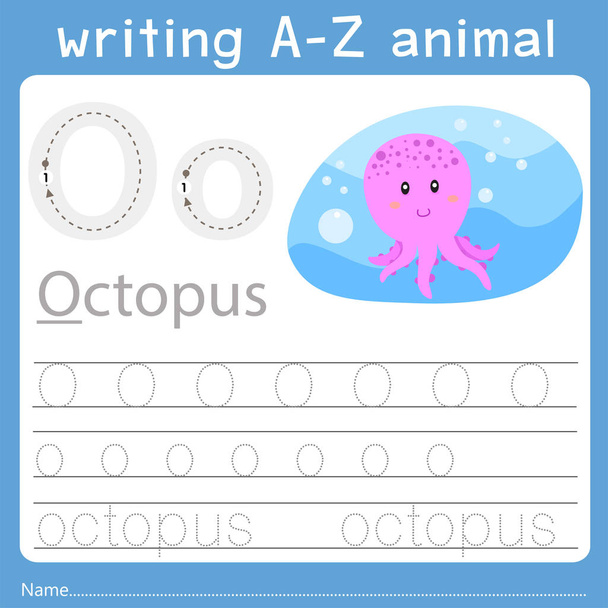 Illustrator van het schrijven van a-z dierlijke o - Vector, afbeelding