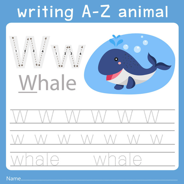 Illustrator van het schrijven van a-z dierlijke w - Vector, afbeelding