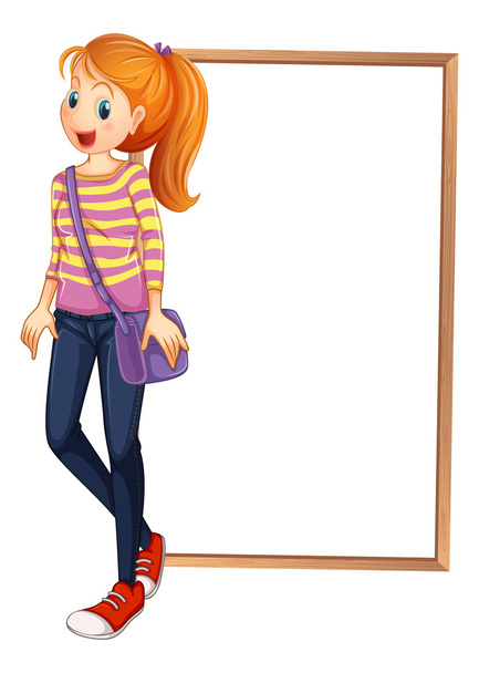 A lady with a bag standing in front of an empty board - Vector, Image