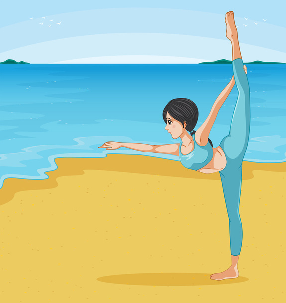 A girl stretching at the beach - Vector, Image