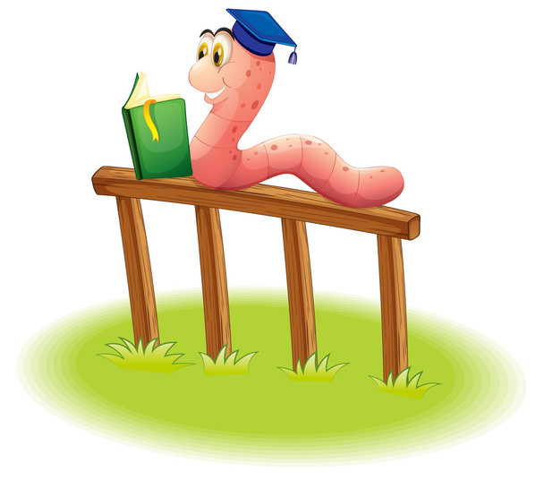 A worm reading above the wooden fence - Vector, Image