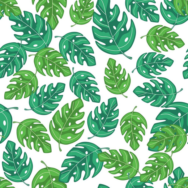 Tropical monstera leaves seamless repeat pattern . Exotic plant. - Vector, Image