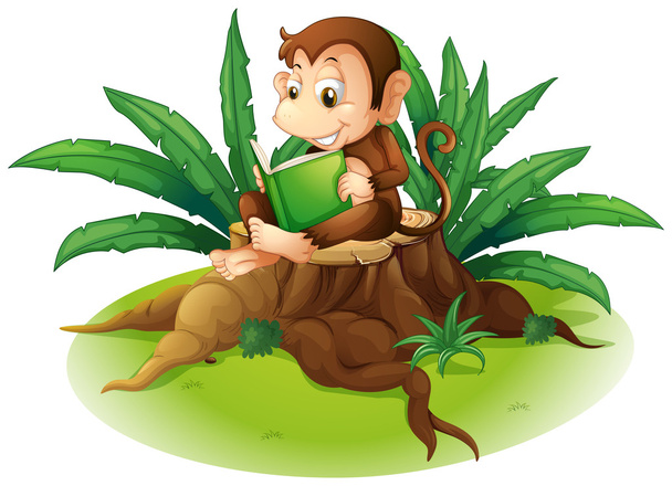 Una scimmia che legge sopra un ceppo
 - Vettoriali, immagini
