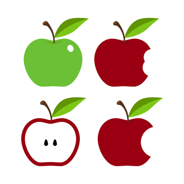 Κόκκινο μήλο, πυρήνας Μήλου, δάγκωμα, μισές διανυσματικές εικόνες-διάνυσμα - Διάνυσμα, εικόνα
