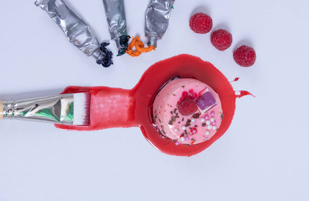 berry Tart, Mousse Cake, berries and macaroons. Decorated Photography - Valokuva, kuva