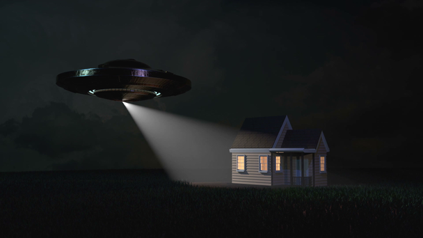 Ufo fliegt in der Nähe eines Hauses - Filmmaterial, Video