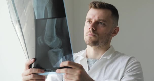 Orthopedist is learning bones on x-ray images standing near the window. - Záběry, video