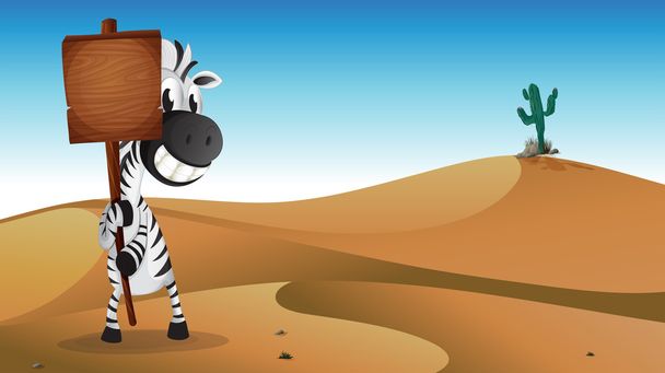 een zebra houden de leeg bord op de woestijn - Vector, afbeelding