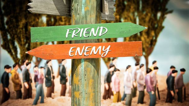 Señal de calle a amigo contra enemigo
 - Foto, imagen