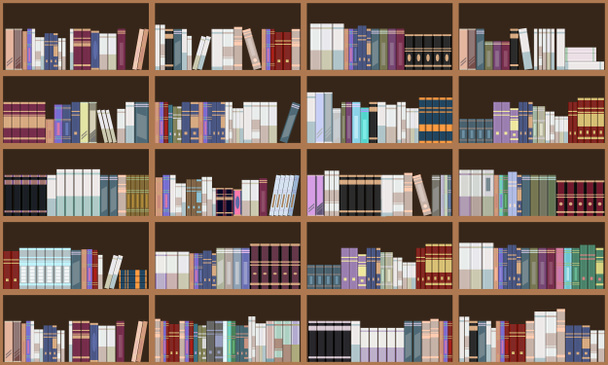 Großes Bücherregal. horizontal und vertikal nahtlos. Flachfarbige Illustration. - Foto, Bild