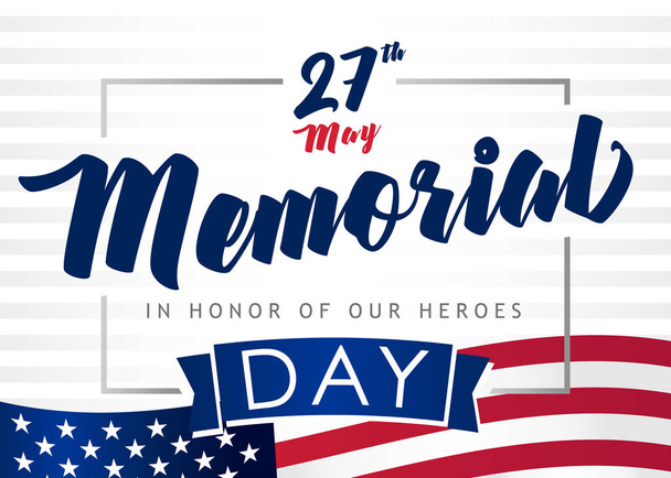 Pamětní den-na počest našich hrdinů. Šťastná pamětní skládková předloha s vlajkou USA na pozadí. Vektorová ilustrace - Vektor, obrázek