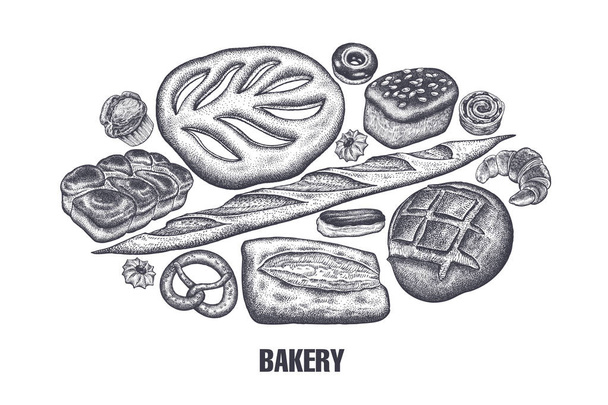 Conjunto de produtos de padaria. Variações de pão
. - Vetor, Imagem