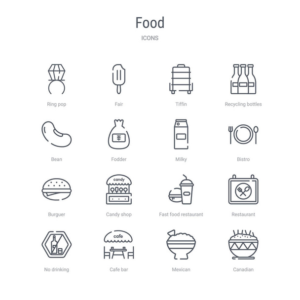 set of 16 food concept vector line icons such as canadian, mexic - Vector, Image