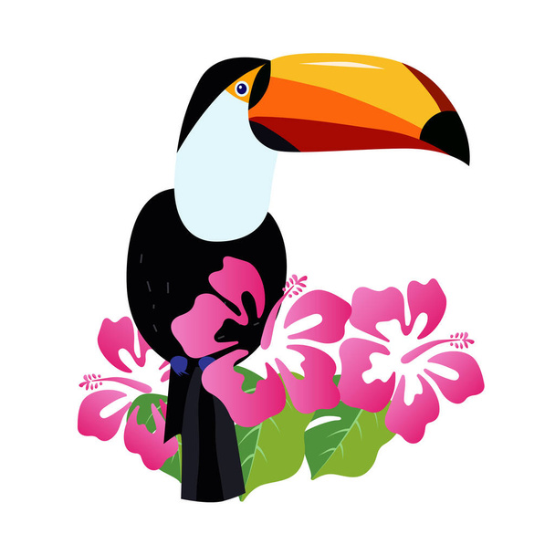  schöner Tukan mit Hibiskusblüten Vektorillustration - Vektor, Bild