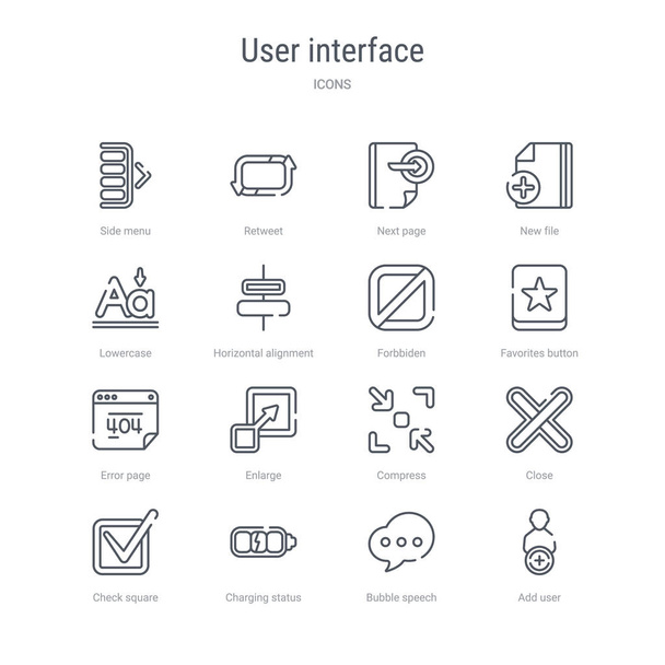set di 16 icone di linea vettoriale concetto di interfaccia utente come aggiungere u
 - Vettoriali, immagini