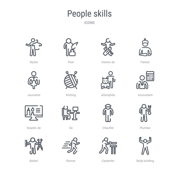 set of 16 people skills concept vector line icons such as body b - Vector, Image