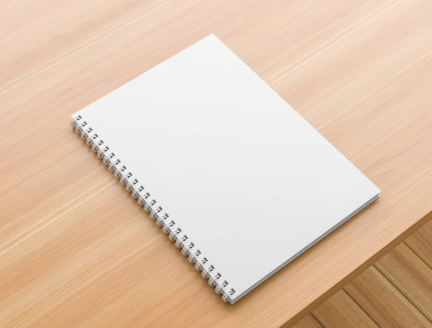 A4 format spiral binding notebook mock up on wooden table. Reali - Photo, Image