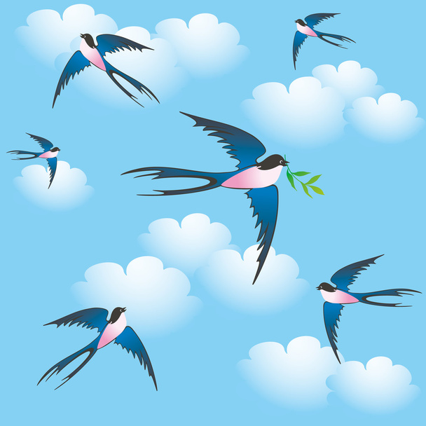 Spring birds - Vector, Image
