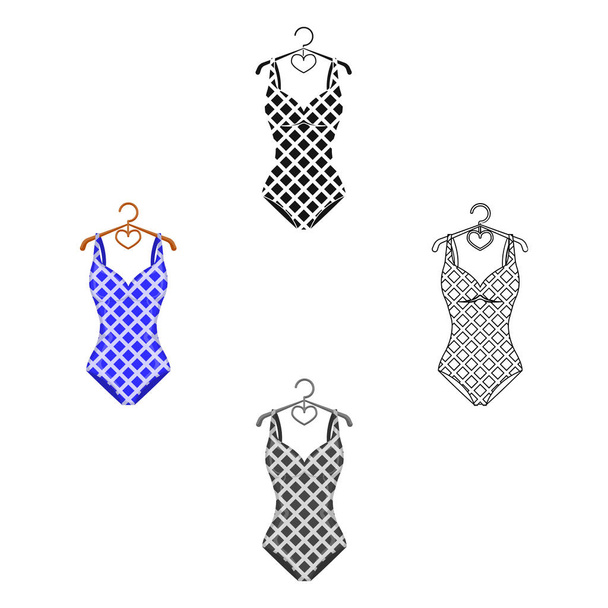 Blue and white swimsuit for competitive swimming. Swimsuit with checkered pattern.Swimcuits single icon in cartoon,black style vector symbol stock illustration. - Vector, imagen