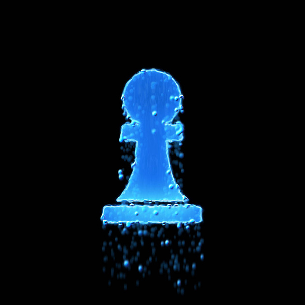 Wet symbol chess pawn is blue. Water dripping  - 写真・画像
