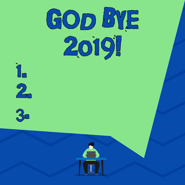 Fogalmi kézzel írásban mutatja Isten bye 2019. Üzleti fotó bemutatják kifejezni jókívánságait, amikor búcsúznak, vagy a tavalyi év végéig. - Fotó, kép