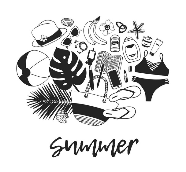 Hand drawn summer quote and illustration. Actual tropical vector - Vector, afbeelding