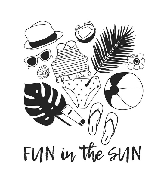 Hand drawn summer quote and illustration. Actual tropical vector - Vektor, kép