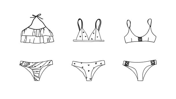 Hand drawn summer bikini illustration. Actual tropical vector ba - Vector, imagen
