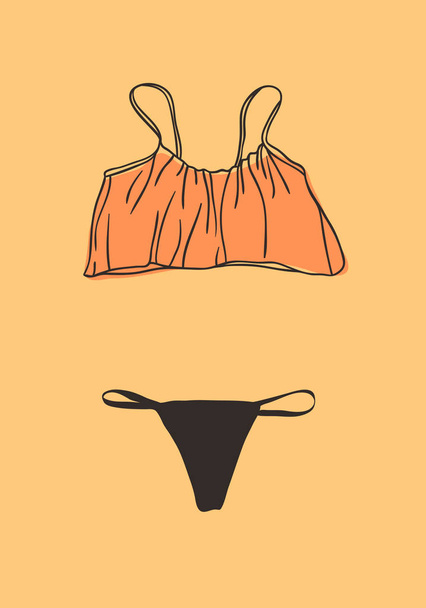 Hand drawn summer bikini illustration. Actual tropical vector ba - Vektori, kuva