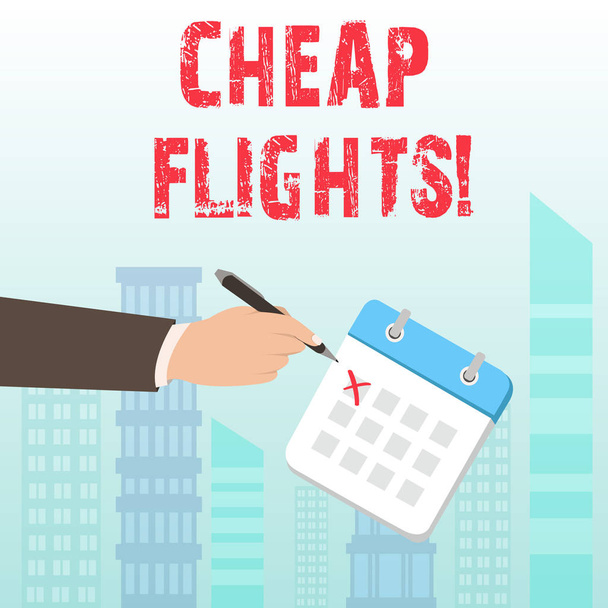 Textschreiben Billigflüge. Geschäftskonzept, das wenig Geld oder weniger kostet als üblicher oder erwarteter Flugpreis. - Foto, Bild