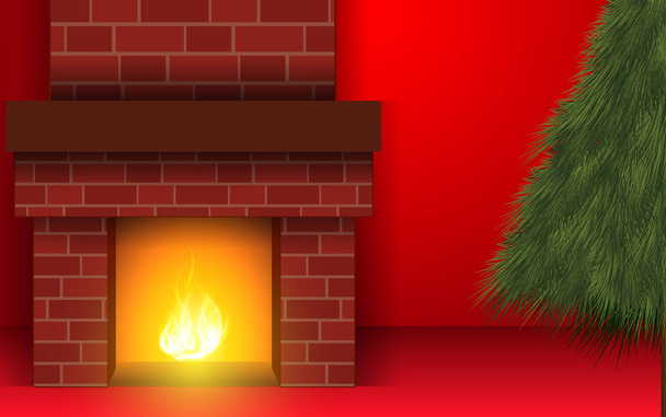 Arbre de Noël et cheminée dans le salon
 - Vecteur, image