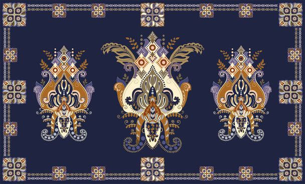 Diseño colorido del vector húngaro para la alfombra, toalla, alfombra, textil, tela, cubierta. Motivos decorativos estilizados florales. Diseño floral étnico rectangular con centro ornamental
 - Vector, imagen