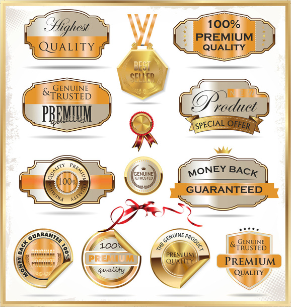 Set of vintage premium quality stickers and elements - Вектор, зображення