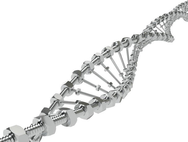 DNA έλικα με εξοπλισμό αντί μόρια μεταδιδόμενα. Γενετική τροποποίηση επιστήμη και ιατρική concept 3D απεικόνιση - Φωτογραφία, εικόνα