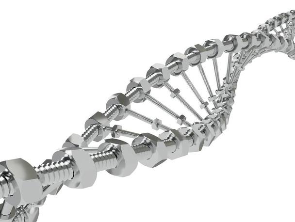 DNA Helix z przekładnią zamiast cząsteczek przesyłanych. Genetyczny modyfikować nauka i medycyna pojęcie 3D ilustracja - Zdjęcie, obraz