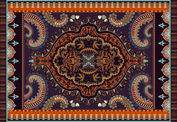 Colorido diseño vectorial ornamental para alfombra, alfombra, tapis. Alfombra persa, textil. Fondo floral geométrico. Adorno árabe con elementos decorativos. Turquía alfombra ornamental floral
 - Vector, imagen