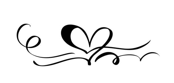 Hand getekende hart liefde teken. Romantische kalligrafie vector illustratie. Concepn pictogram symbool voor t-shirt, wenskaart, poster bruiloft. Ontwerp plat element van Valentine dag - Vector, afbeelding
